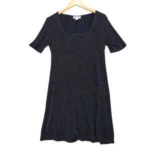 Vtg Y2K Ultra Dress New York A-Line Dress 10 Black Silver Metallic Sparkle